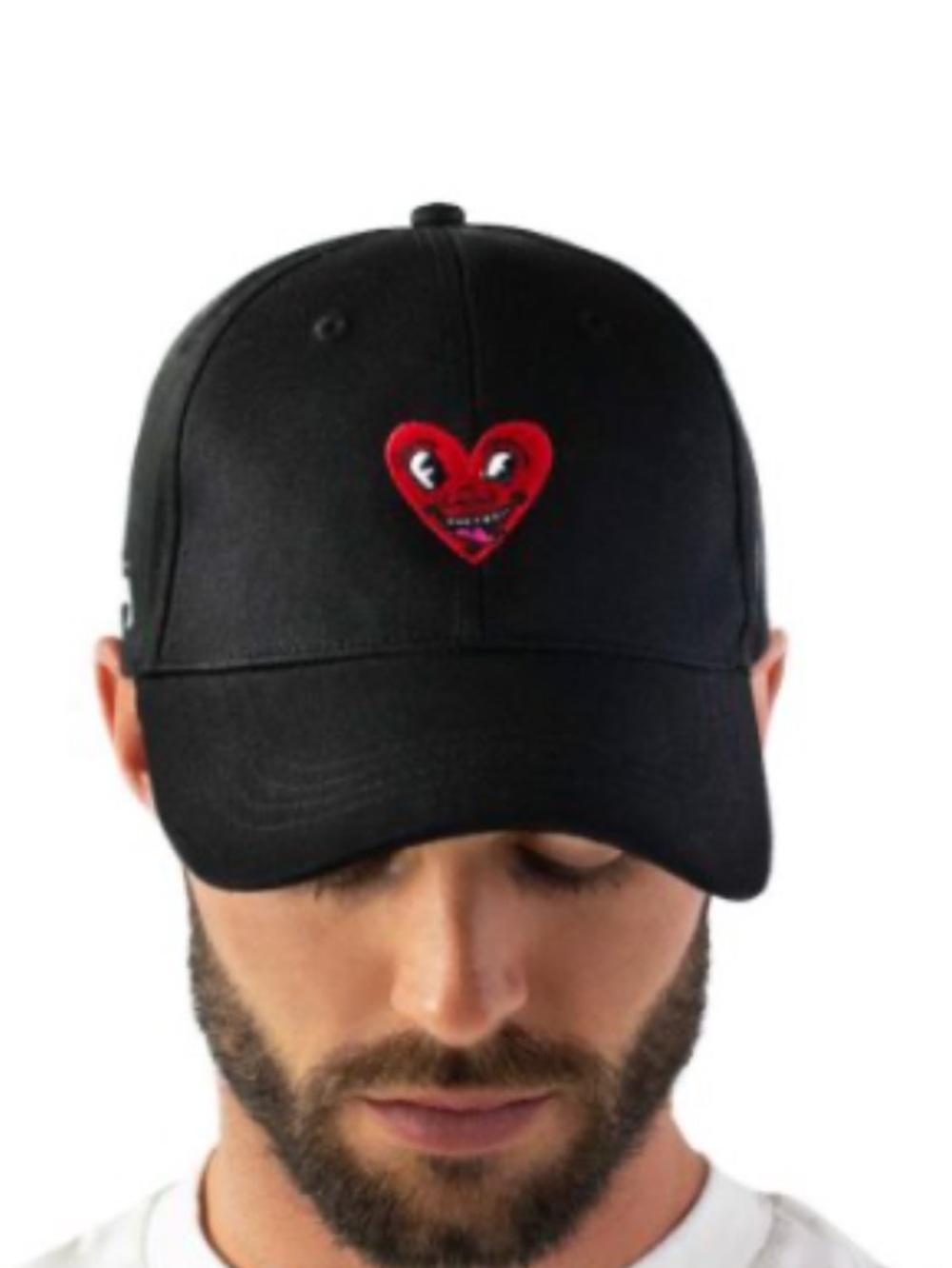 Black Baseball Cap with Red Heart Patch